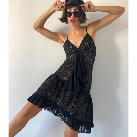 y2k lace dress Y2K Cut Out Lace Trim Midi Dress