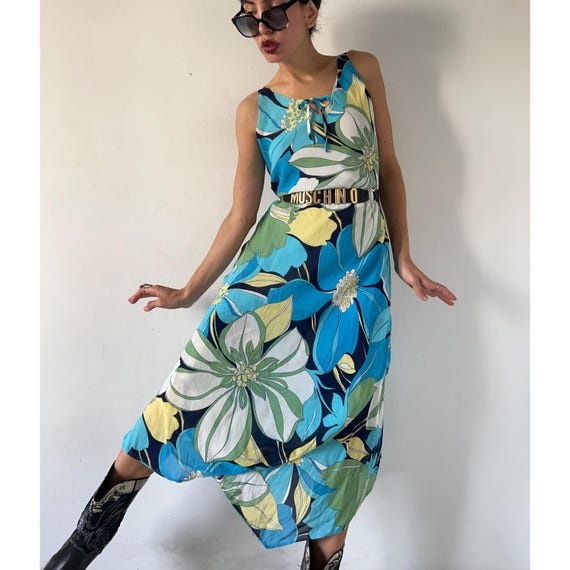 vintage floral slip dress Y2K Dress: Asymmetrical Hem Boho Cottagecore this slim Vintage Floral Chiffon Rayon Slip