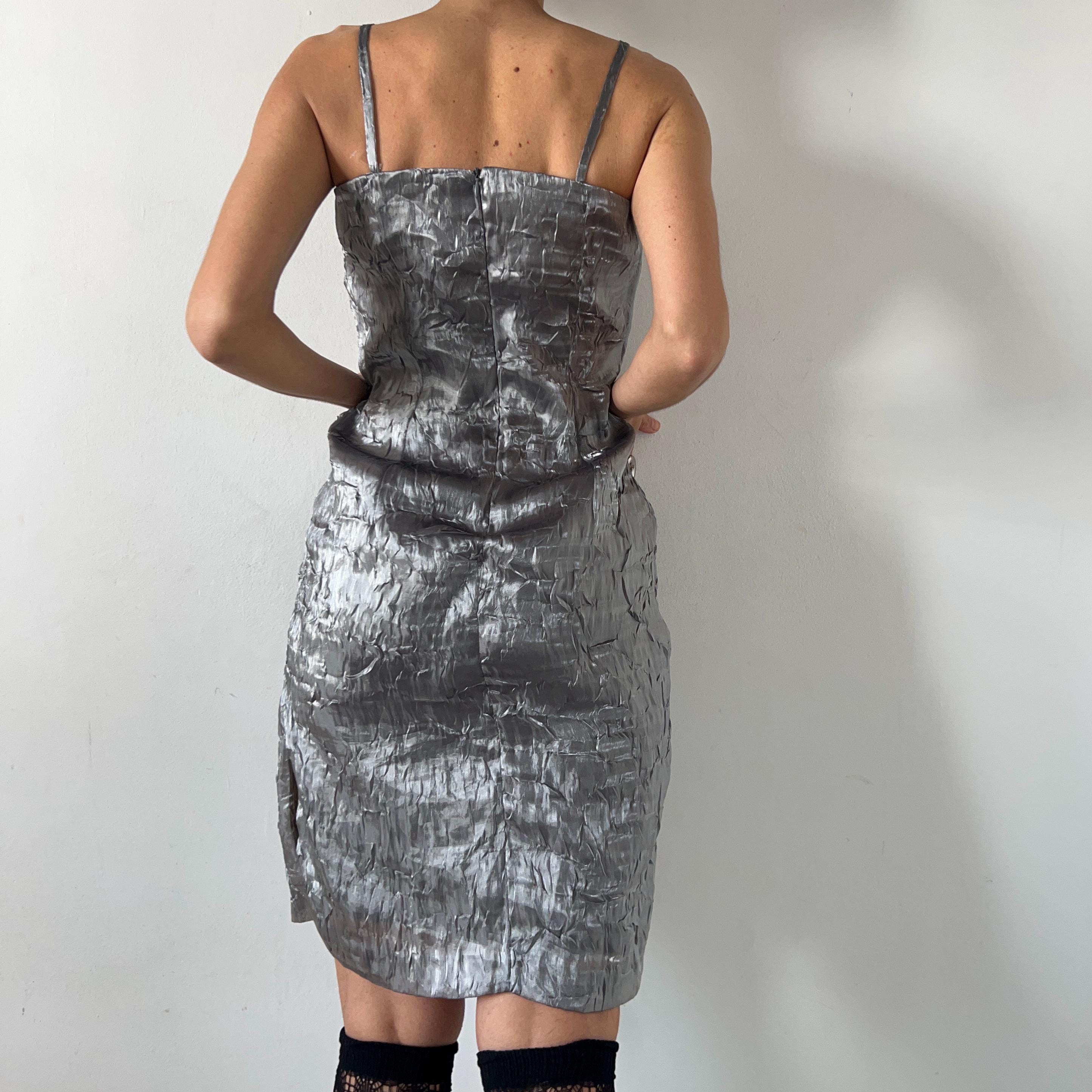 90s metallic dress XS 90s Midnight Blue Metallic Strappy Party Dress – Flying Apple Vintage