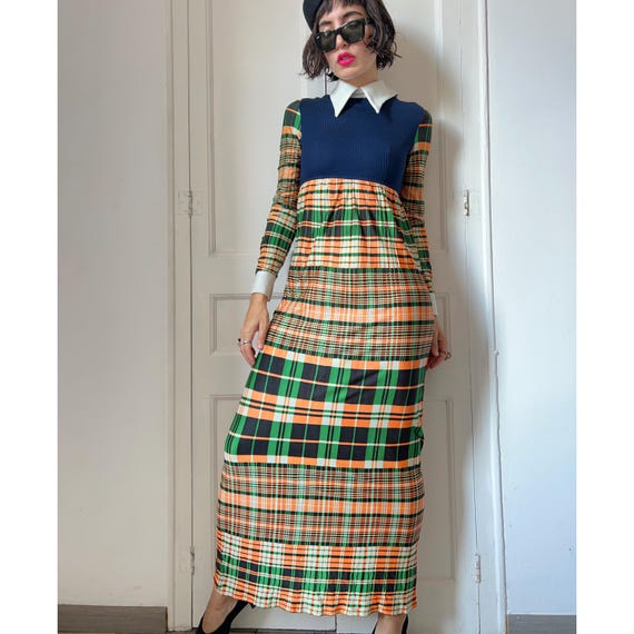 long sleeve plaid maxi dress Red Plaid Maxi Dress