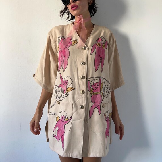 Blusa de angeles de Andy Warhol pintada a mano camisa larga holgada con bolsillos y botones en color beige blusa con arte grafico vintage reelaborado regalo para amantes del arte Etsy