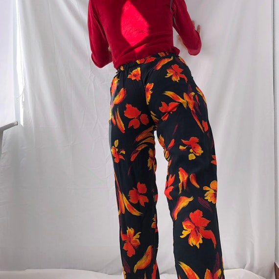 Vintage Abstract Floral Print Pants | 90s High Wa… - image 2