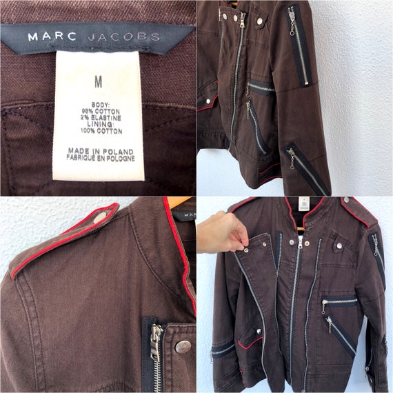 MARC JACOBS Vintage Denim Biker Jacket, Y2K Brown… - image 10