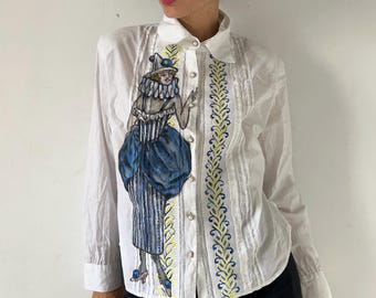 【CPGN STUDIO】Pierrot printing Embroidery Short Sleeve Louise Jabot Half Sleeve Blouse by Atelier Pierrot