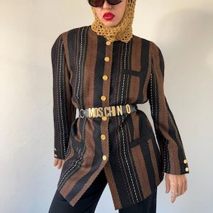 Vintage 90s Alpaca Wool Blazer: Striped Academia Jacket