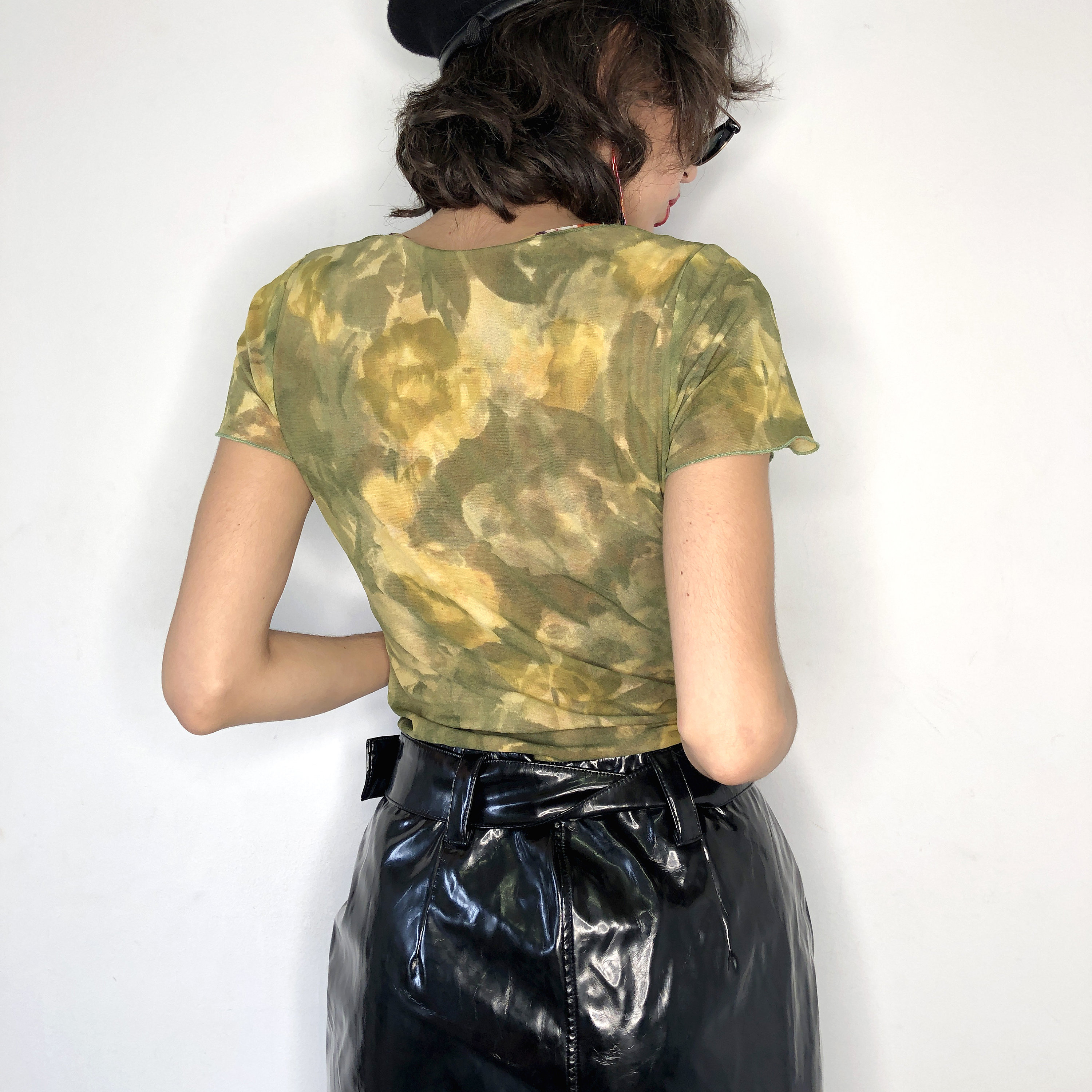 Vintage Y2k Reversible Camo Mesh Top, 200s Pink and Green