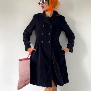 Vintage Navy Velvet Coat: 90s Mod French Academia Jacket