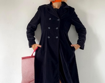 Vintage Navy Velvet Coat: 90s Mod French Academia Jacket