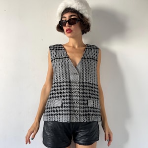 Vintage Houndstooth Wool Vest: 90s Boho Gilet