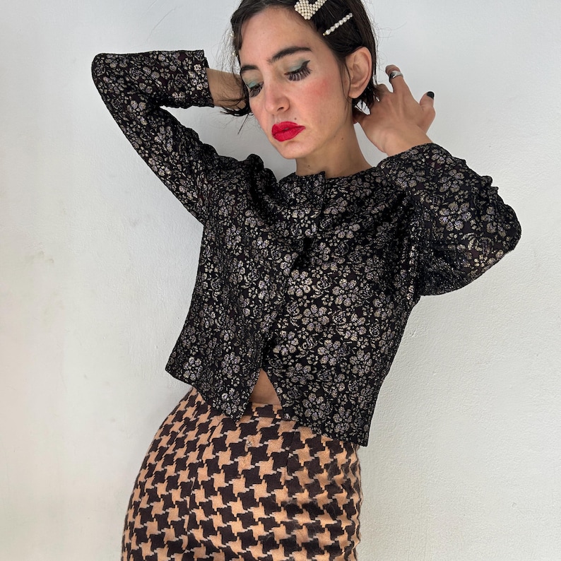 Vintage 80s Cropped Lurex Floral Jacket, Structured Evening Chic Brocade Blazer