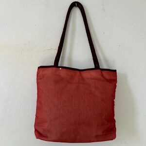 Vintage Y2K Red Mesh Shoulder Bag, Boho Embroidered Shopper, 2000s Fairycore Aesthetic Tote, Gypsy Style Festival Bag