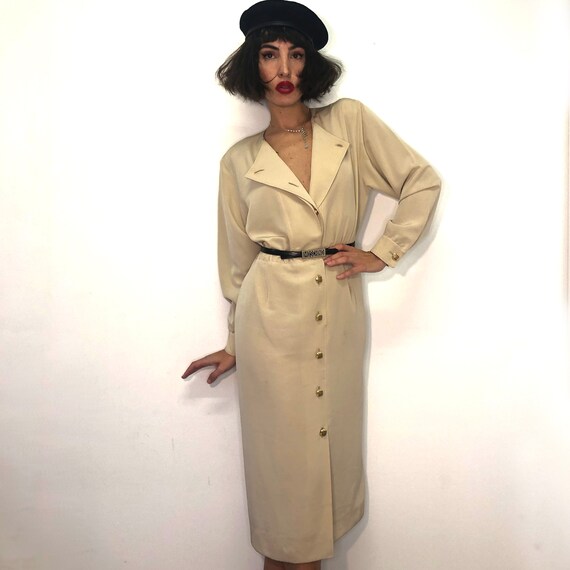90s long beige shirt dress. Vintage maxi dress min