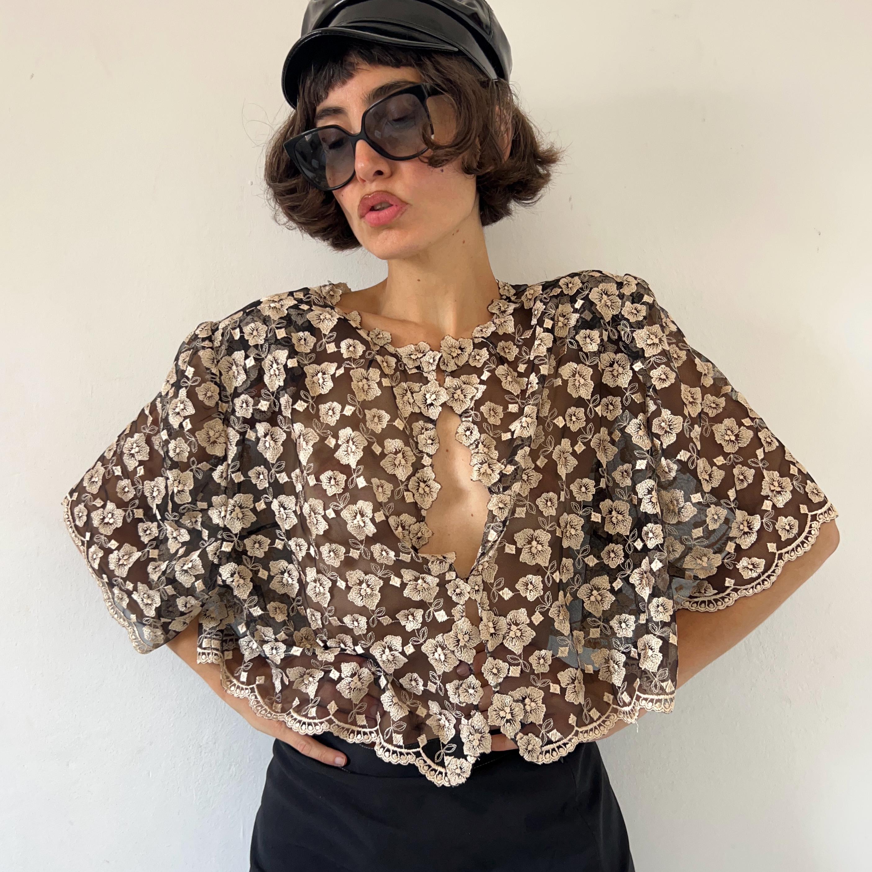 Zando Pearl Top for Women Rhinestone Mesh See Through Tops