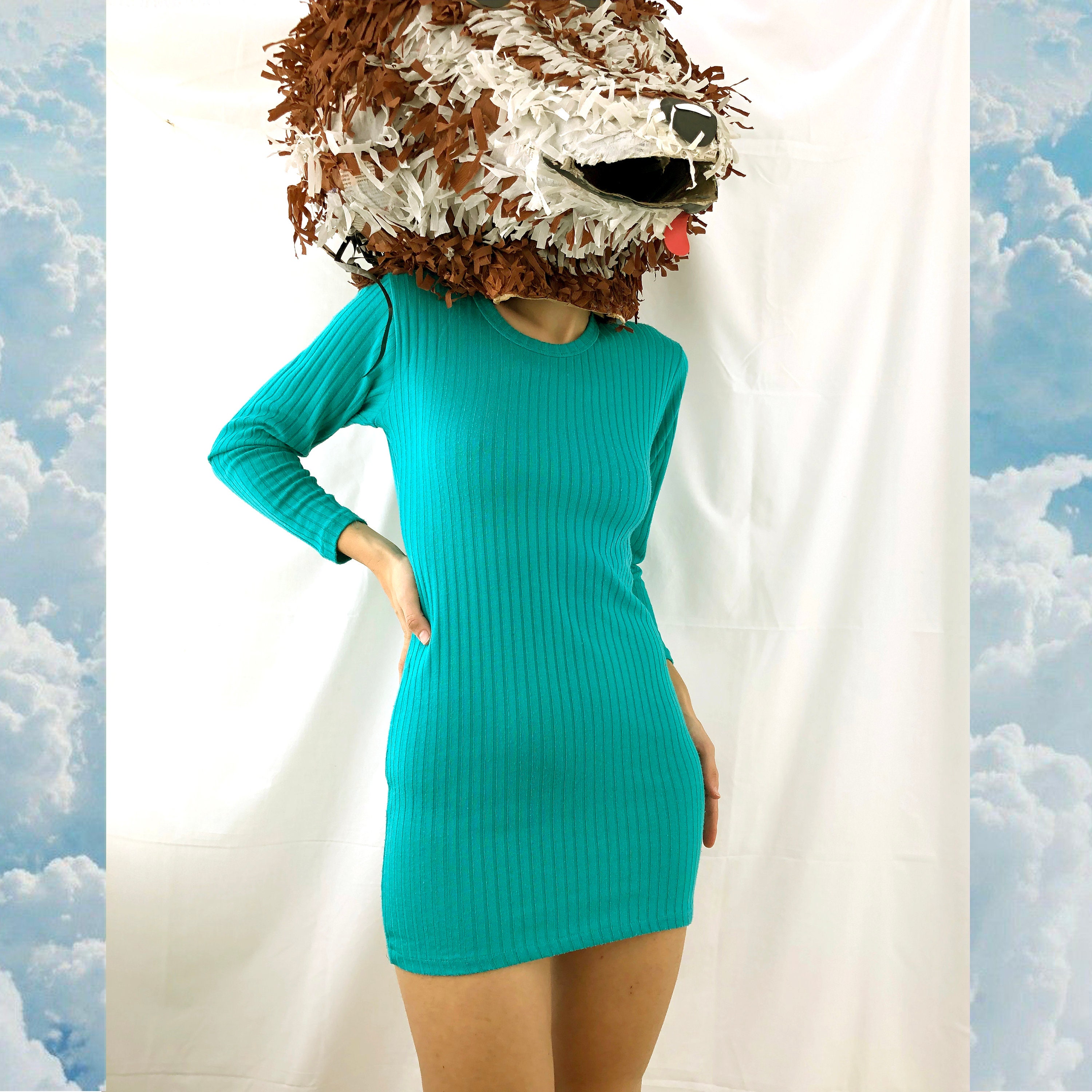 Vintage Knit Mini Dress 90s Green 