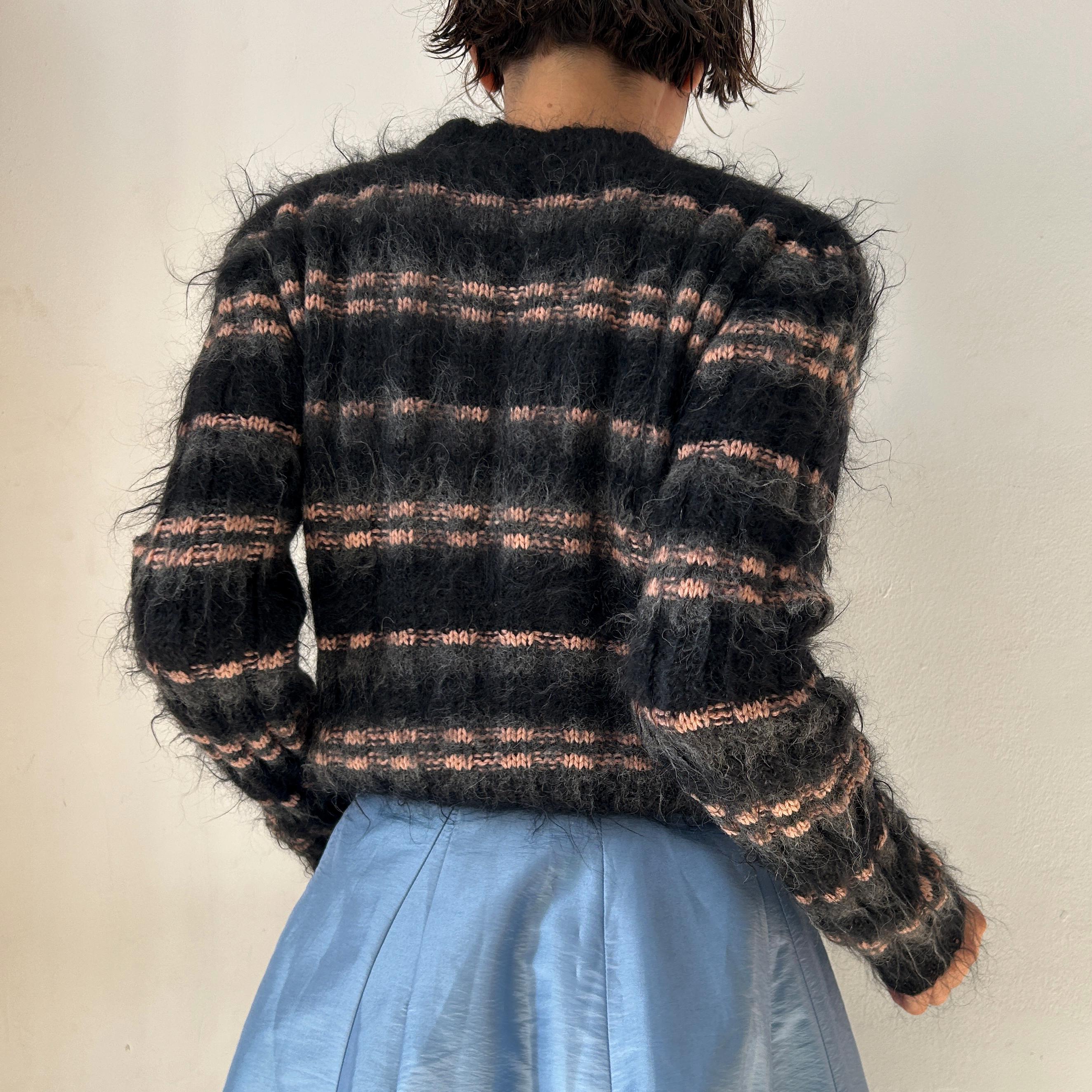 【VINTAGE】EUROPE IMPORT WOOL MOHAIR KNIT Vintage Mohair Wool Striped Knit Sweater, 90s Fuzzy Fluffy