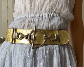 Vintage Studded Black Leather Punto Fibbia Belt. Metal Chain  display picture 1