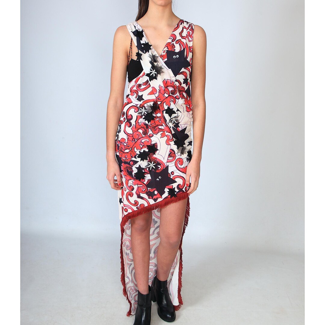 Abito asimmetrico con stampa a stelle fatto a mano: abito