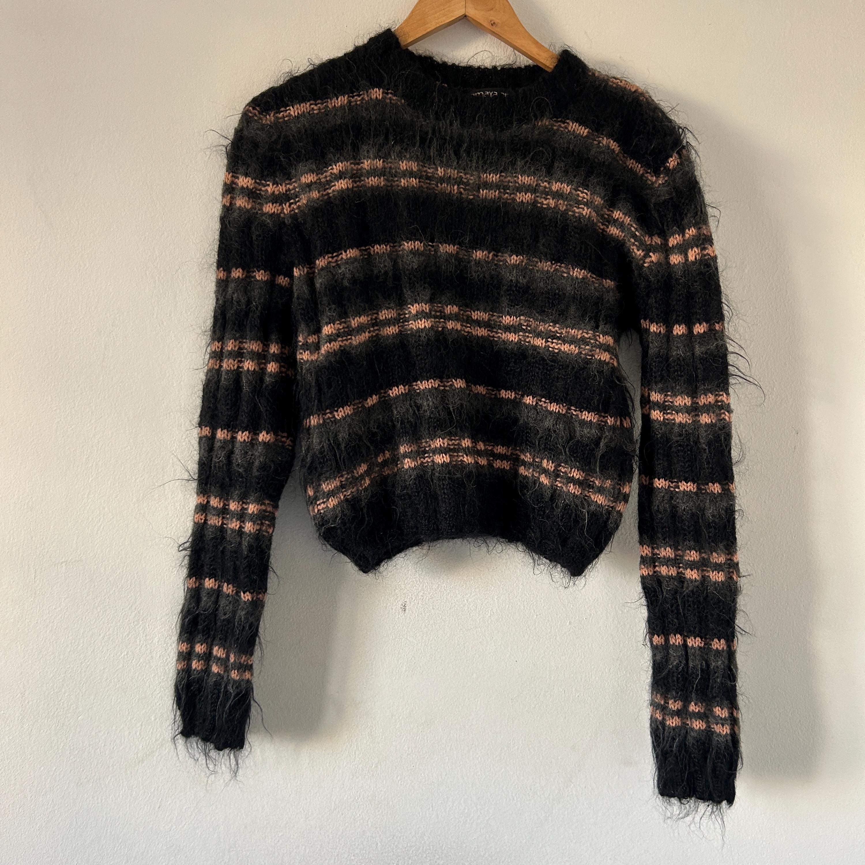 Vintage Mohair Knit Sweater: 90s Striped Cropped Cardigan