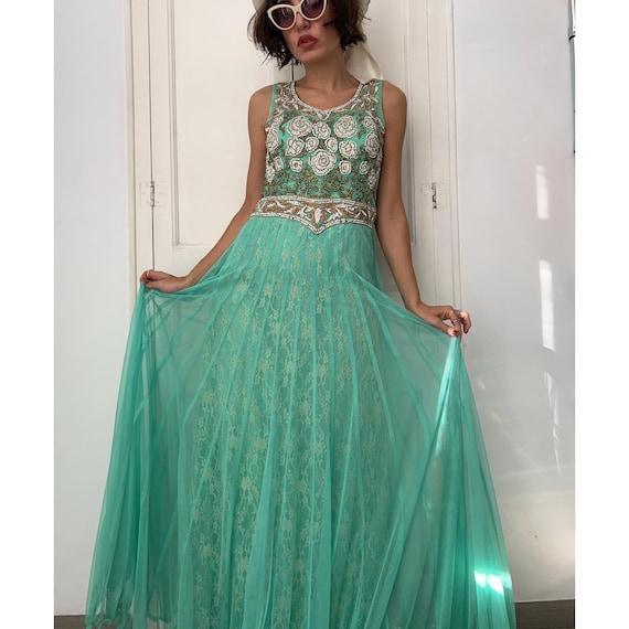 gold and mint green dress Anarkali Gown Mint Green And Gold Dress Mint Green Embroidered Chanderi Silk Anarkali Gown