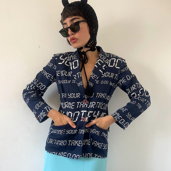 Vintage 90s Moschino Jeans Blazer – Clock Print Jacket, Italian