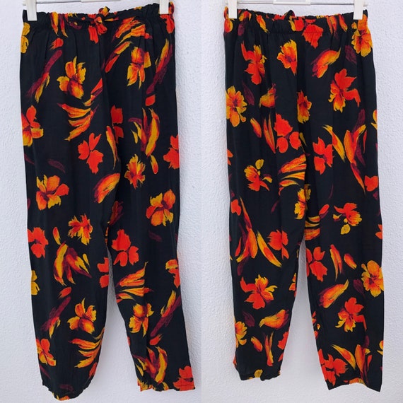 Vintage Abstract Floral Print Pants | 90s High Wa… - image 9