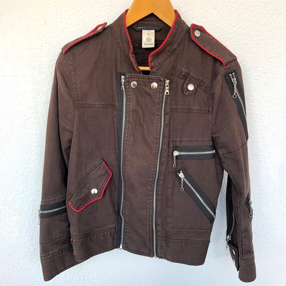 MARC JACOBS Vintage Denim Biker Jacket, Y2K Brown… - image 8