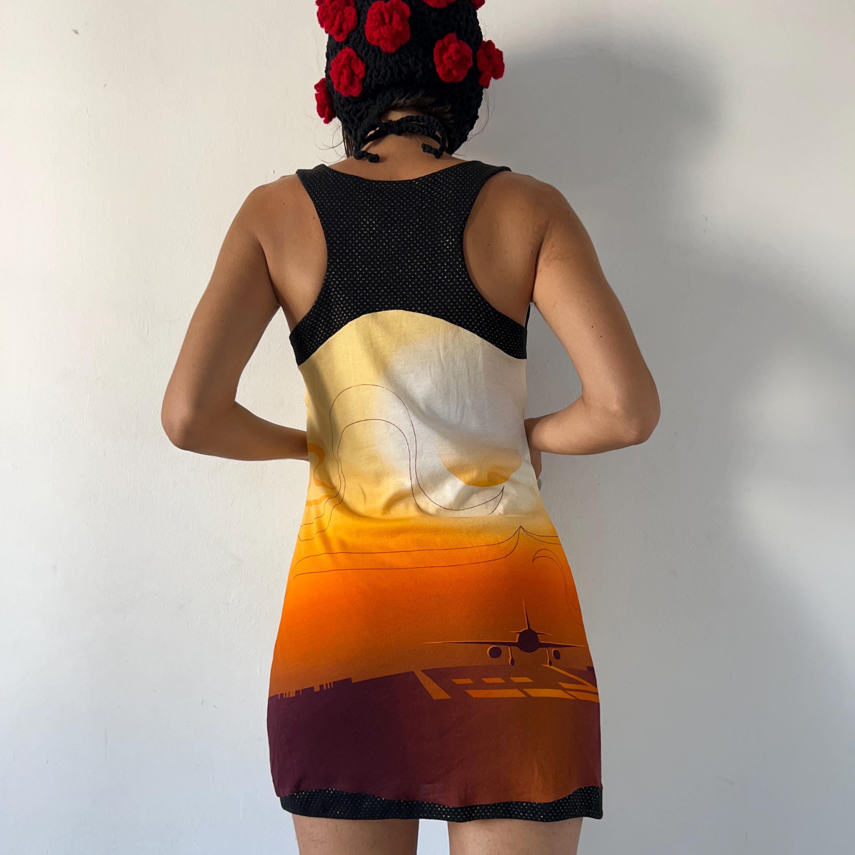 Custo Barcelona Y2K Mini Tank Dress: Portrait Airplane Print