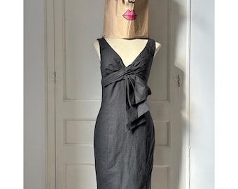 Vintage Y2K REDValentino Gray Wool Sheath Dress Draped Bow Front Italian Designer