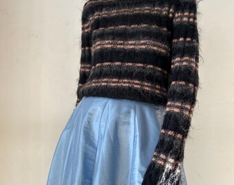 超美品❗️90s VINTAGE ENGLAND MOHAIR KNIT Vintage Mohair Knit Sweater: 90s Striped Cropped Cardigan