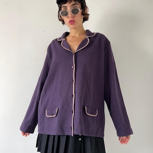 Vintage Purple Cardigan Sweater, 90s Wool Blend Cardigan, Button Up Knitted Jacket, Oversized Cardigan, Merino Wool Cardigan