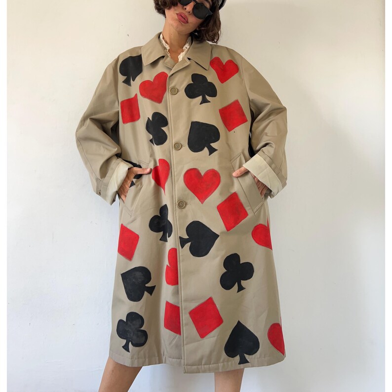 Hand-painted Card Suit Trench Coat: Reworked Vintage Art, Casino ...