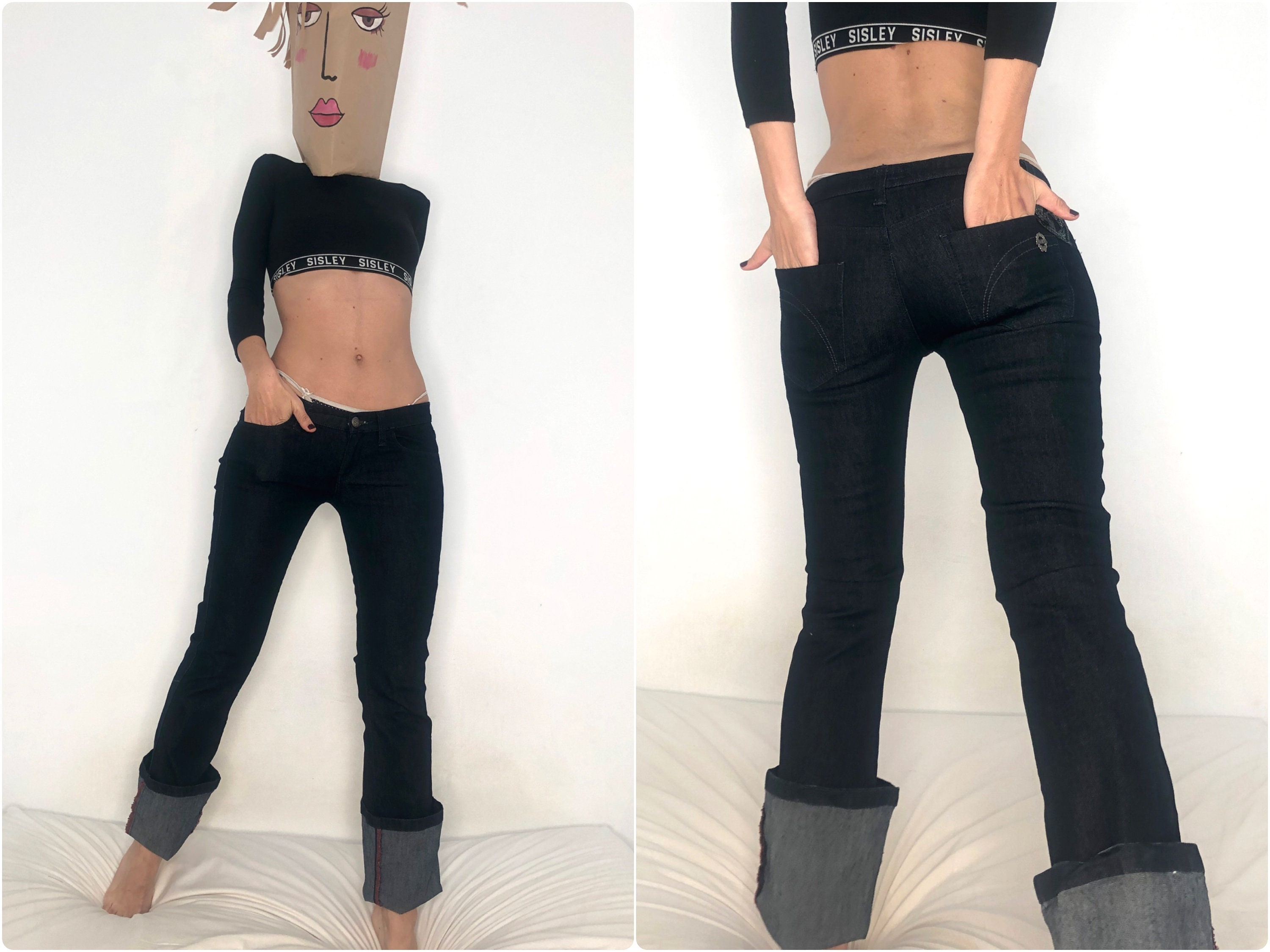 Y2K Wrap Waist Low Rise Flare Jeans — Holy Thrift