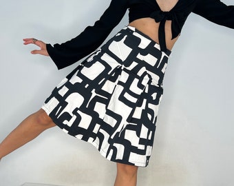 Vintage Abstract Bold Print Elastic Skirt, Y2K A-Line Skirt, Stretchy Midi Skirt, High Waist Elastic Skirt, Streetwear Skirt