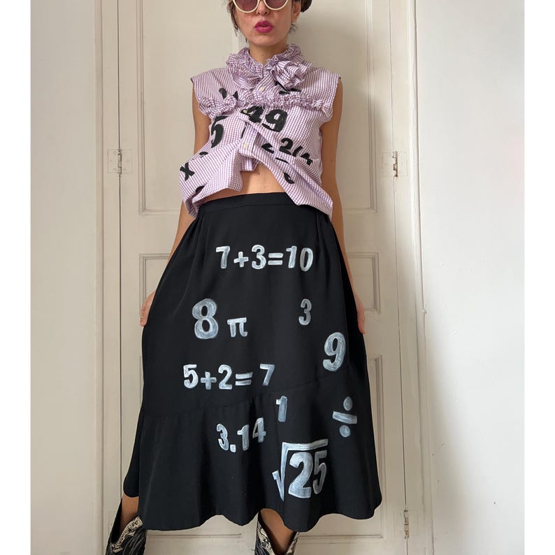 Hand-painted Math Equation Skirt Set | Ruffled Blouse, Upcycled Two ...
