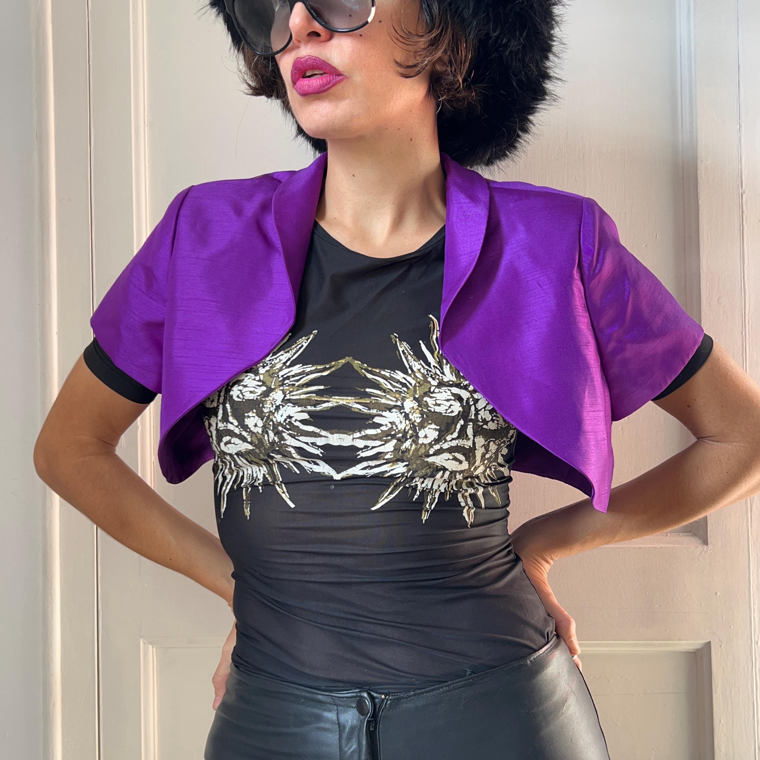 green emerald velvet dress Purple Sheer Bolero Chiffon 3/4 Length Purple Chiffon Bolero Jacket Purple / 2XL main image 0