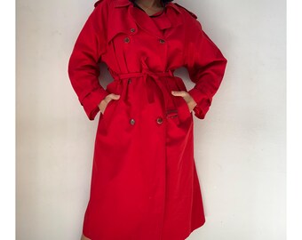 Vintage Unisex Roter Trenchcoat, 90er Jahre Zweireihiger Midi