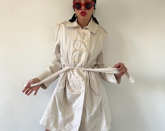 Vintage Marc Jacobs White Cotton Trench Coat Y2K Belted Double Breasted Designer Jacket