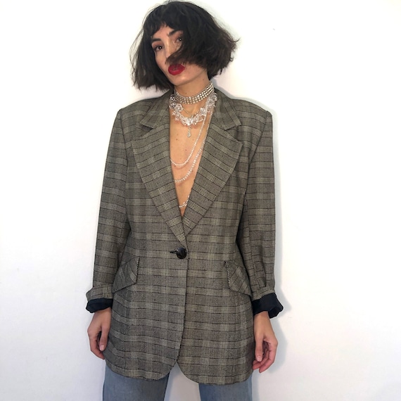 Vintage pure new wool plaid jacket. 90s brown plai