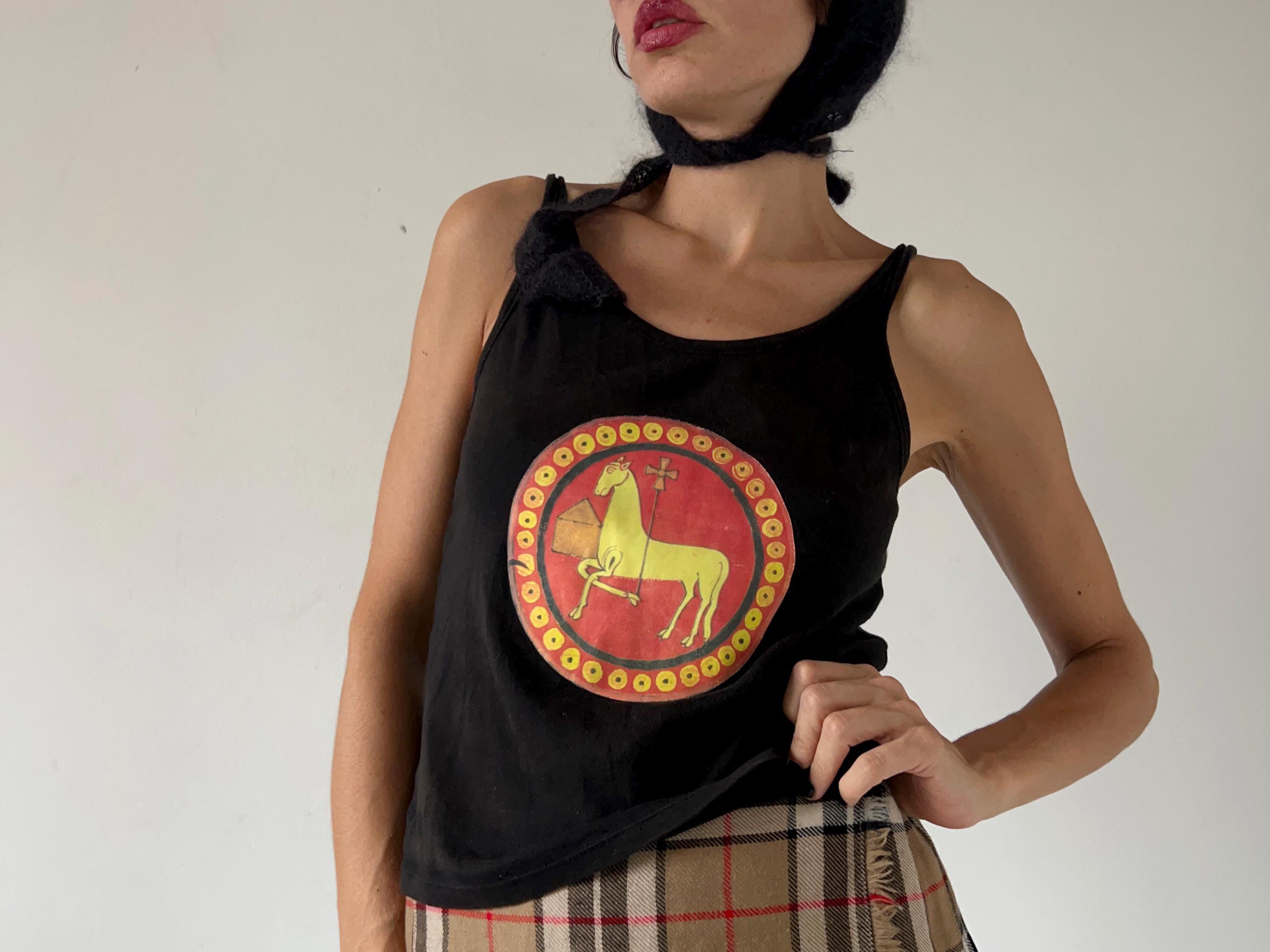 Reworked Medieval Print Tank Top: Y2K Renaissance Crop Tee