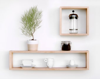 Floating White Birch Solid Wood Box Shelf