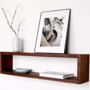 Floating Walnut Rectangular Box Shelf Solid Wood Modern Hidden Mount