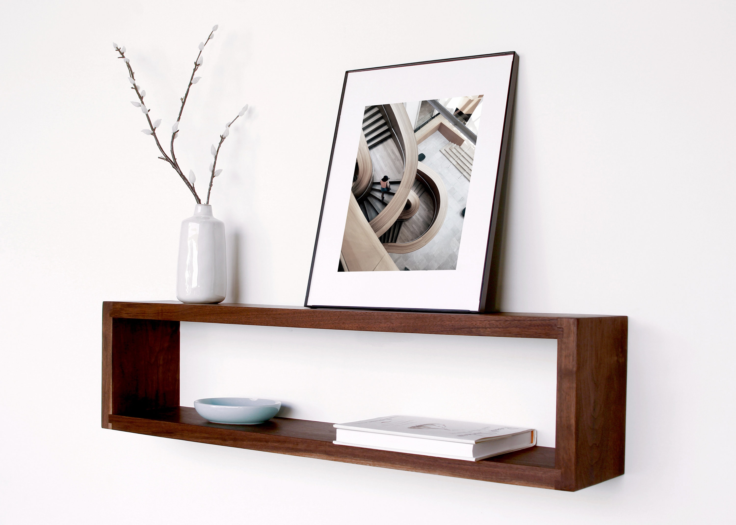 Floating Walnut Rectangular Box Shelf Solid Wood Modern Hidden Etsy