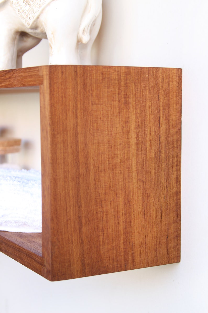 Floating Teak Rectangular Box Shelf Solid Wood Modern Hidden Etsy