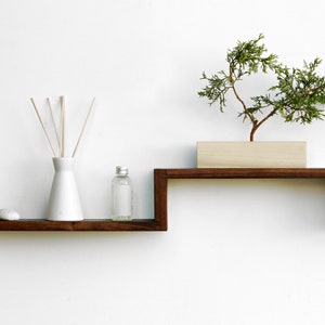 Two Tiered Solid Walnut "S" Shaped Floating Shelf