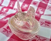Vintage Hen on Nest Collectible Glass Salt Cellar, Vintage Kitchen Hen Decor