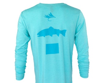 Fly Fish Wyoming® Spine Design Long Sleeve - Blue