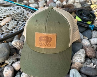 Wyo Fly Bison Leather Patch Hat