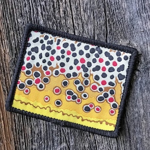 Brown Trout Pattern Wyoming State Shape Iron-On Patch