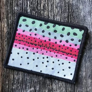 Rainbow Trout Pattern Wyoming State Shape Iron-On Patch