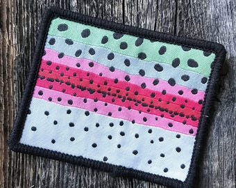 Rainbow Trout Pattern Wyoming State Shape Iron-On Patch